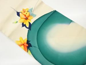 塩瀬手描き洋花に抽象模様名古屋帯